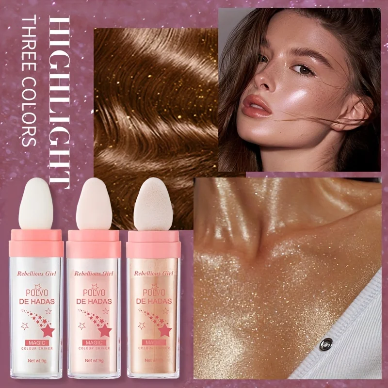 3Color Polvo De Hadas Fairy Dust Highlight Patting Shining Powder Full Body Silhouette and Collarbone Suitable for Face and Eyes 3