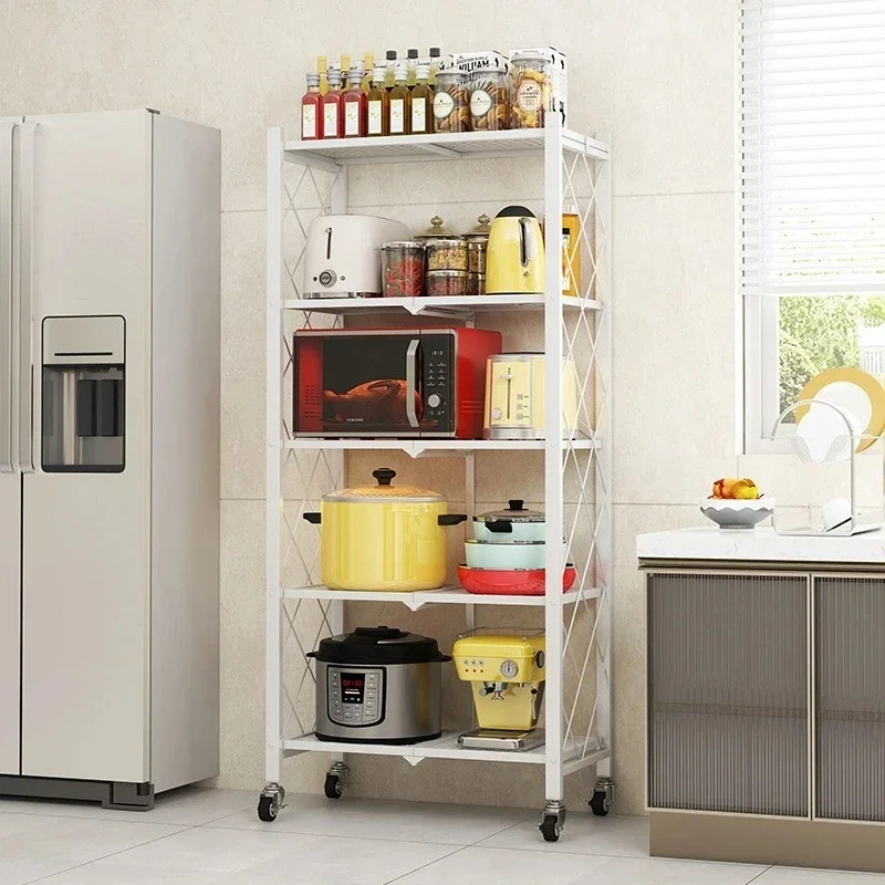 Foldable Large Iron Frame Storage Installation-Free Folding Kitchen Shelves Standing Storage Shelving Unit Metal Shelf