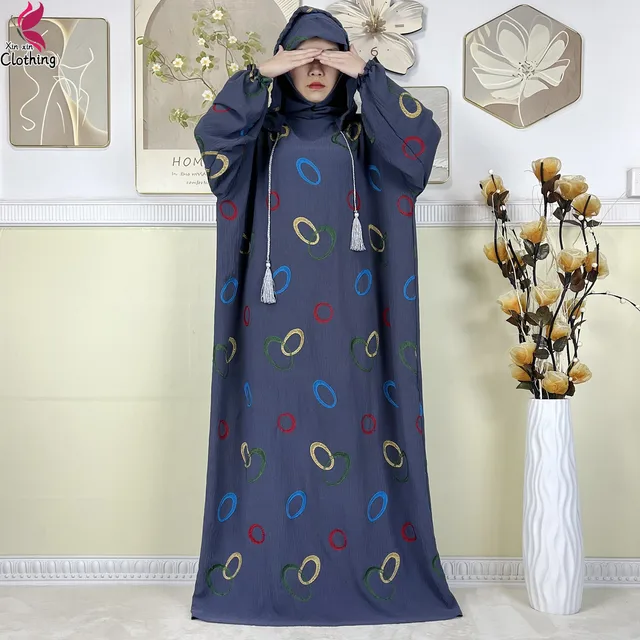 Abaya musulmane à double chapeau pour Ramadan, vêtements de prière africains, coton solide, broderie, adt, dubaï, turquie, islam, nouveau, 2025