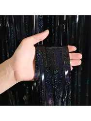 Laser Pink Glitter Tinsel Fringe Foil Curtain - 3PCS (Purple black)