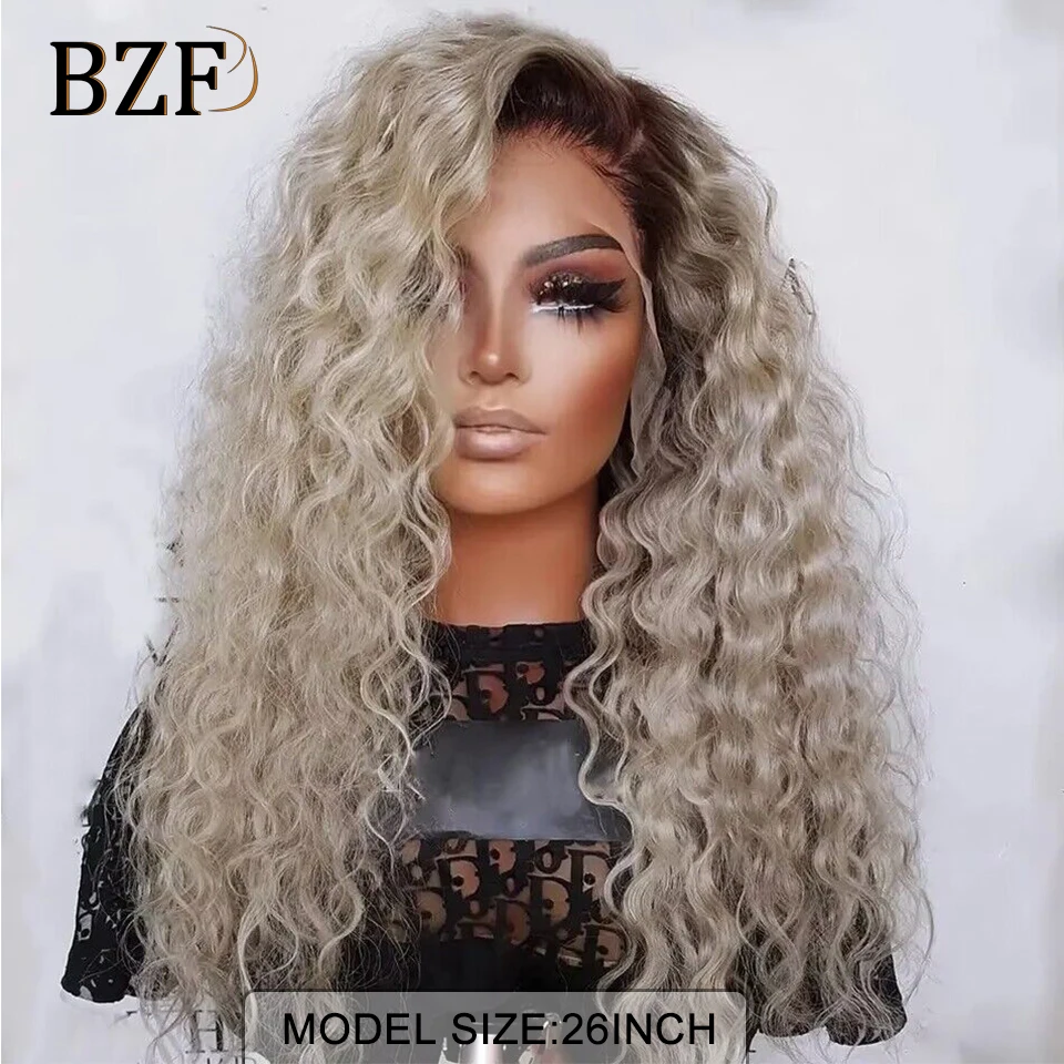 180 Density Ash Blonde Lace Front Synthetic Wigs Deep Wave Curly Wig For Women Cosplay Blonde Wig Heat Resistant Daily Use