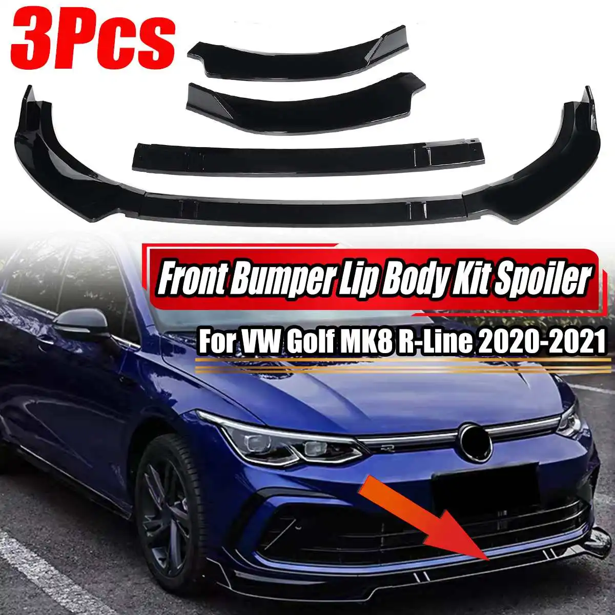 3Pcs Mk8 R-Line Car Paraurti Anteriore Lip Body Kit Spoiler Diffusore Splitter Protector Cover Guard Per Vw Golf Mk8 R-Line 2020-2021