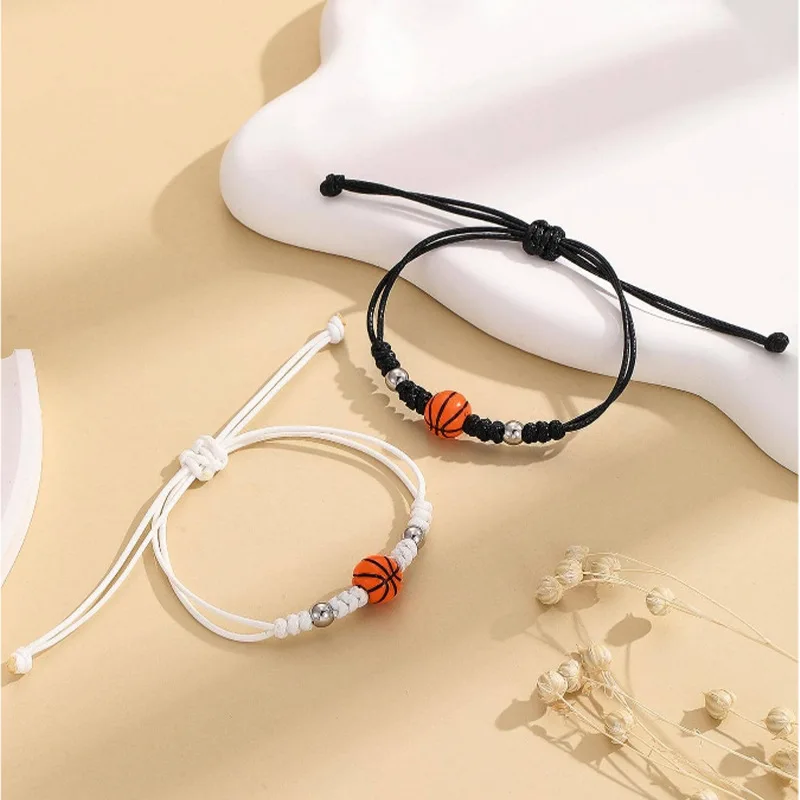 블랙 앤 화이트 왁스 와이어 브레이드 농구 커플 팔찌, 크로스오버 선풍기 파티 남성용 팔찌, 2 개 세트, 신제품 