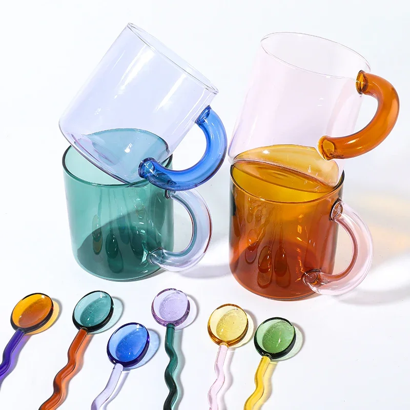 Craft Made Glass Mug Coffee Cup Glass Spoon Borosilicate Cup Office Cups Birthday Gift Coffee Mugs Tea Spoon