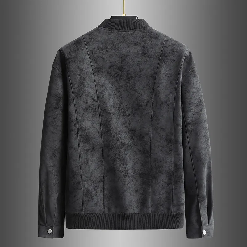 سترة جلدية بياقة بيسبول للرجال من جلد الغزال الراق...