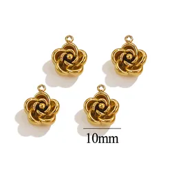 Gold - Plated Rose Flower Charm Set - Stainless Steel Jewelry Making Supplies (5 Pieces) (Gold 10mm)