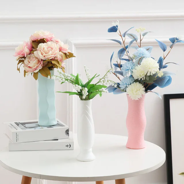 Plastic Decorative Vase White Pink Imitation Dry Flower Pot For Living Room Home Decor Dry Flower Bottle Modern Nordic Flowerpot