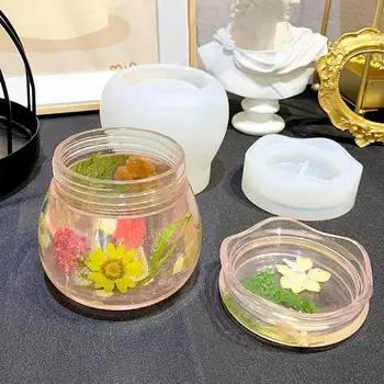 Jar Storage Bottle Silicone Resin Mold with Lid Candle Holder Box Mould Epoxy Casting Resin Mold Epoxy Resin Molds Pudding