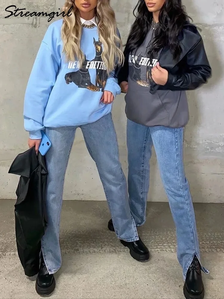 

High Waist Straight Leg Jeans Women 2023 Gray Long Denim Pants Female Women's Jean Boyfriend Slim Side Split Jeans For Women