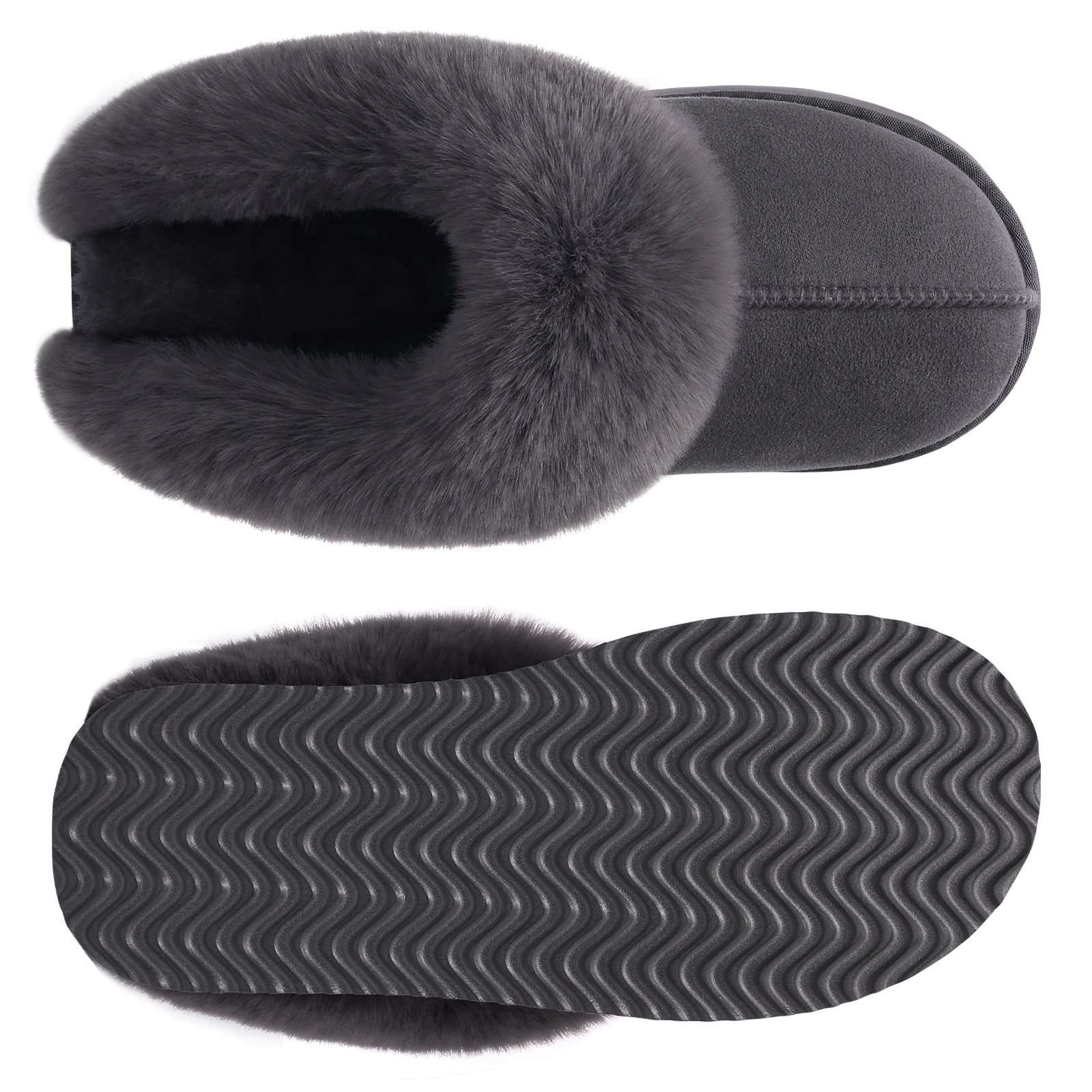 Warm Womens Suede Slippers Winter Memory Foam Fur Lined