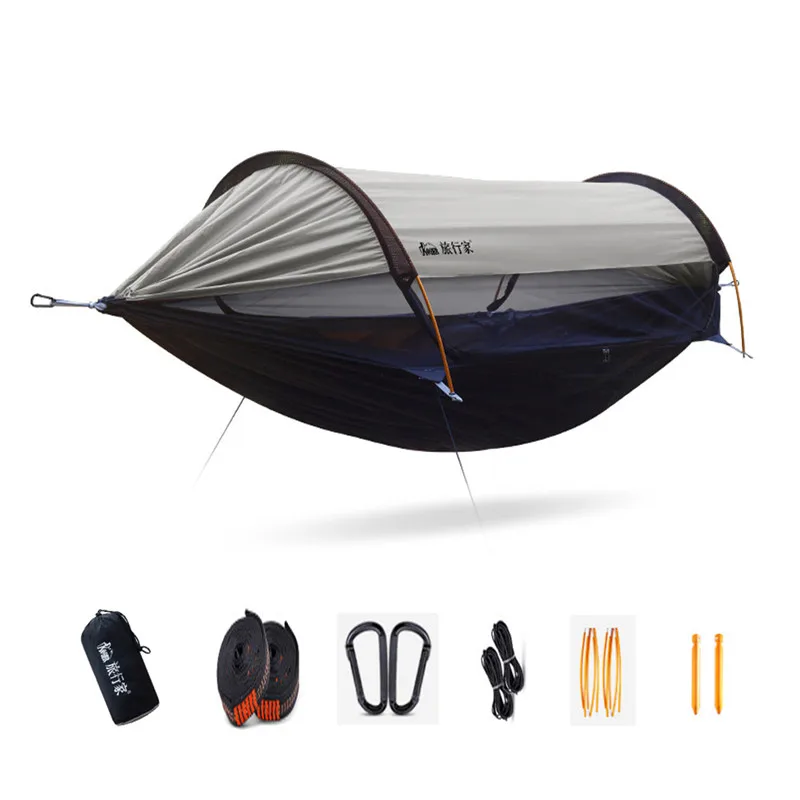 Outdoor Anti-Rollover Hammock, Sunshade and Mosquito Proof, Single and Double Camping Hammock with Mosquito Net 6
