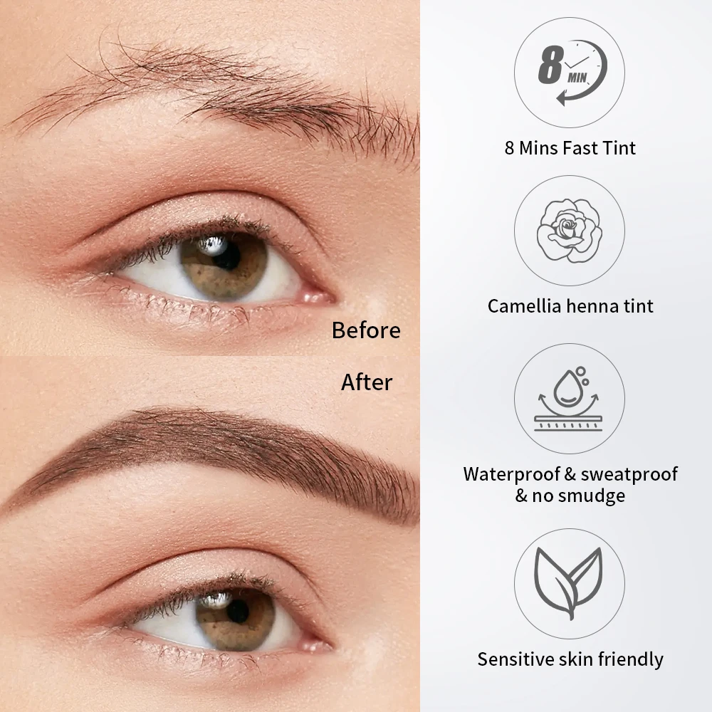 ICONSIGN Natural Vegan Brow Tint Kit 3 in 1 Camellia Extract Gentle Long Lasting No Need Mixing Easy Use Eyelash&Eyebrow Dye Set