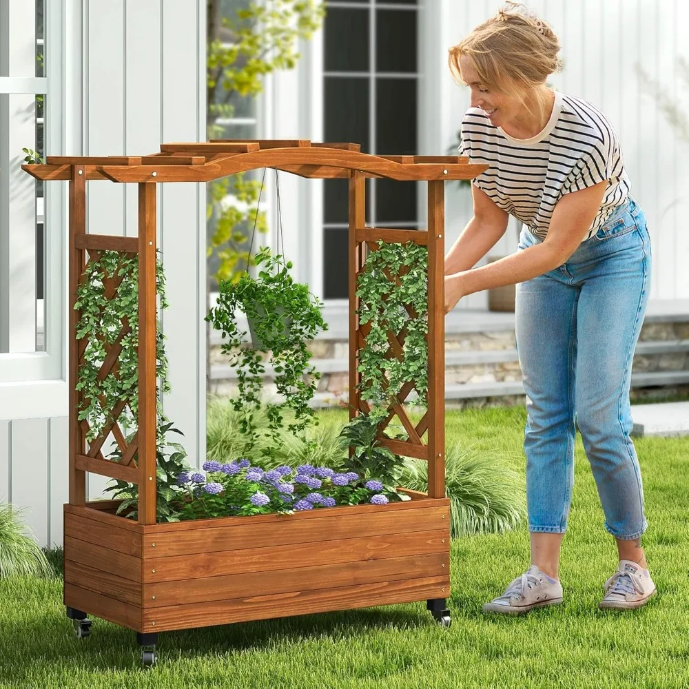 DWVO Raised Garden Bed with Trellis Movable 2