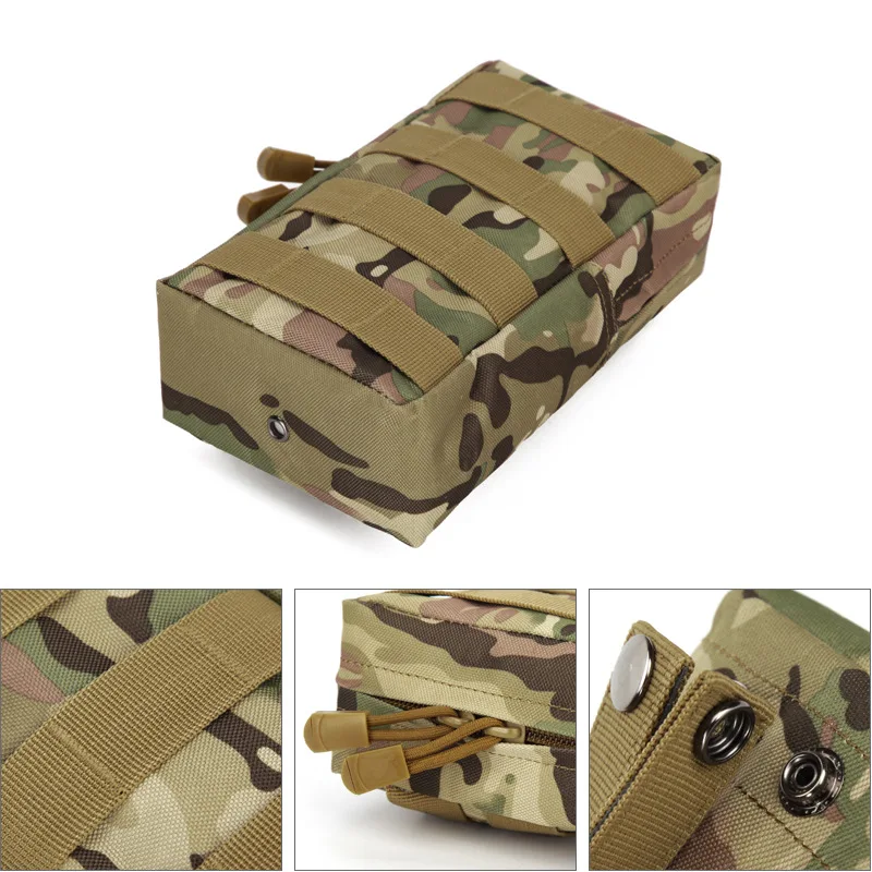 Tactical Molle Utility Pouch - EDC Phone Holder With USA Patch & Carabiner (Night Camo)