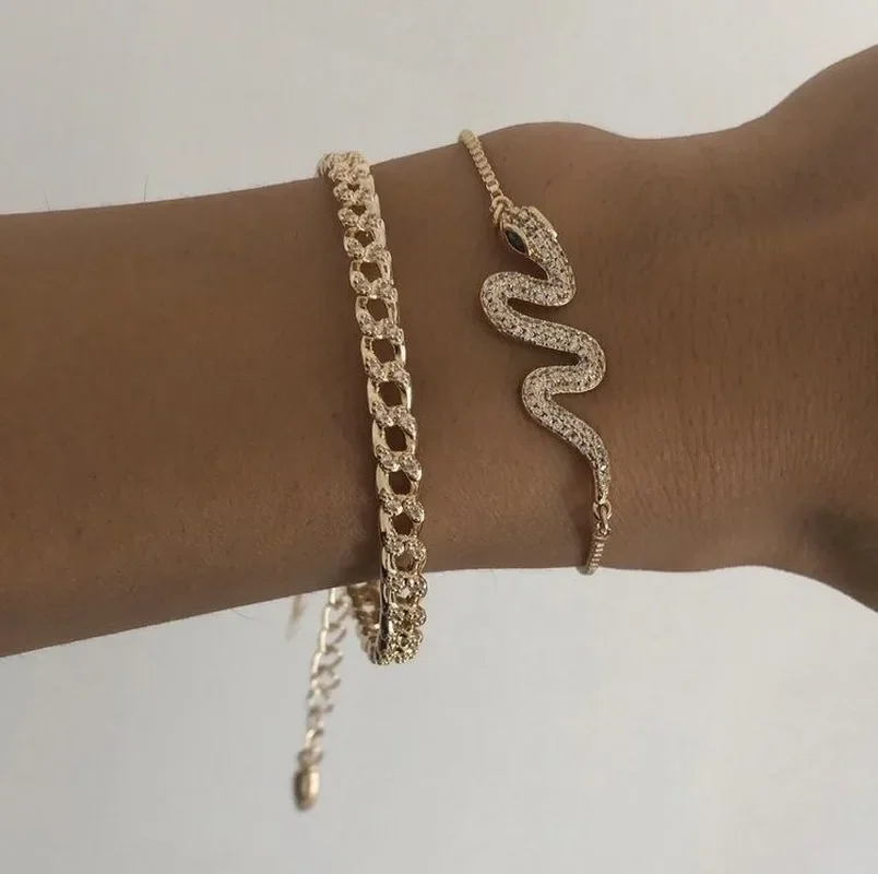 Punk Indian Chunky Chain Snake Bracciale Bangle Set Per Le Donne Color Oro Serpente Cristallo Multistrato Bracciali Con Ciondoli Gioielli Boho