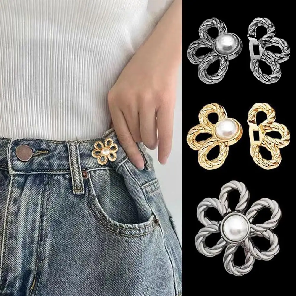 

Reusable Metal Buttons Pearl Flower Snap Fastener Pants Pin Retractable Button Sewing-on Buckles for Jeans Fit Reduce Waist H8F6