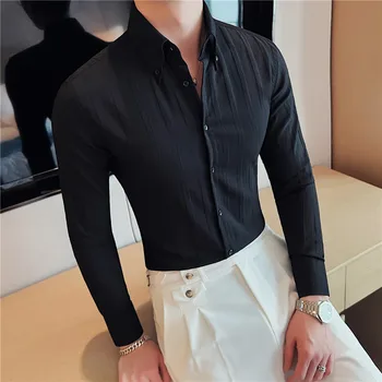 Camisas De manga larga a rayas para Hombre ropa ajustada para oficina 3XL M color negro