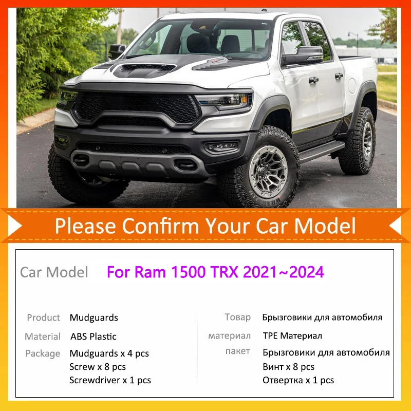 4-PC Mud Flaps For Dodge Ram 1500 TRX 2021-2024 – Front & Rear Splash Guards, No Drilling Required