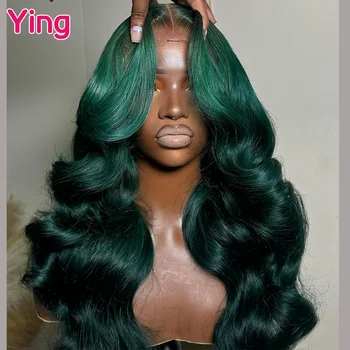 Ying Dark Green Colored Brazilian Remy Body Wave 13x4 Lace Frontal Human Hair Wig 13x6 Lace Front Wig PrePlucked With Baby Hair 1