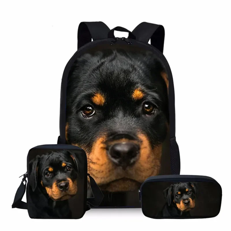 

Cute Rottweiler Dog 3D Print School Bags for Boys Girls Student Backpack Teenagers Kids Book Bag Set with Lunch Bag Pencil Case