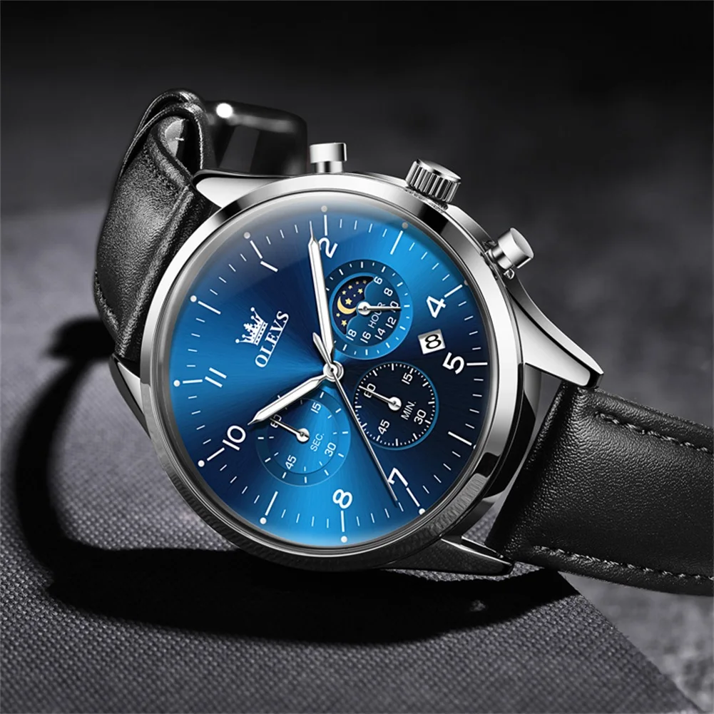 OLEVS Men's Watches Business Clock Top Luxury Brand Quartz Men Watch Leather Waterproof Luminous Wristwatch Reloj Hombre
