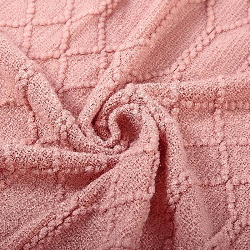 Nordic Knitted Tassels Fringe Pink Blankets Lightweight Throw Solid Blanket Cozy Farmhouse All Season Comfort For Wedding Gift 3