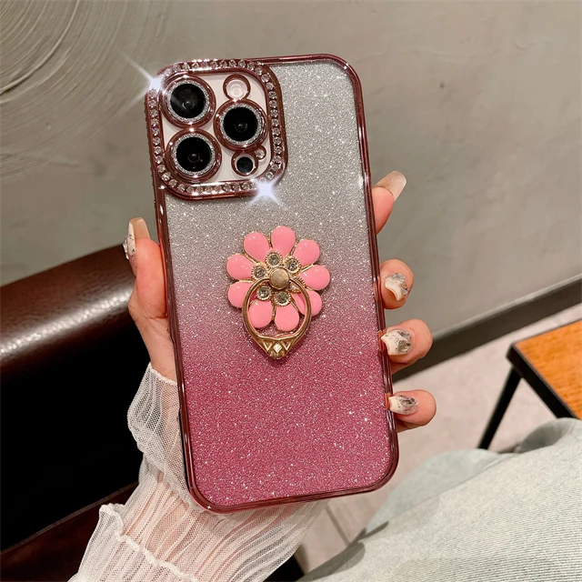 Luxury Plating Flash Diamond Frame Glitter Phone Case with Holder Stand Cover