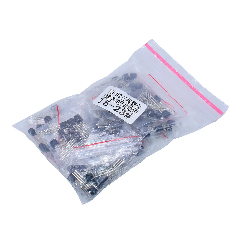 Kit assortiti Transistor (TO-92) 18 tipi * 10 pezzi = 180 pezzi 2N2222 S9013 S9014 S9015 S9018 S8050 S8550 5551 5401 2N3904 2N3906 C1815