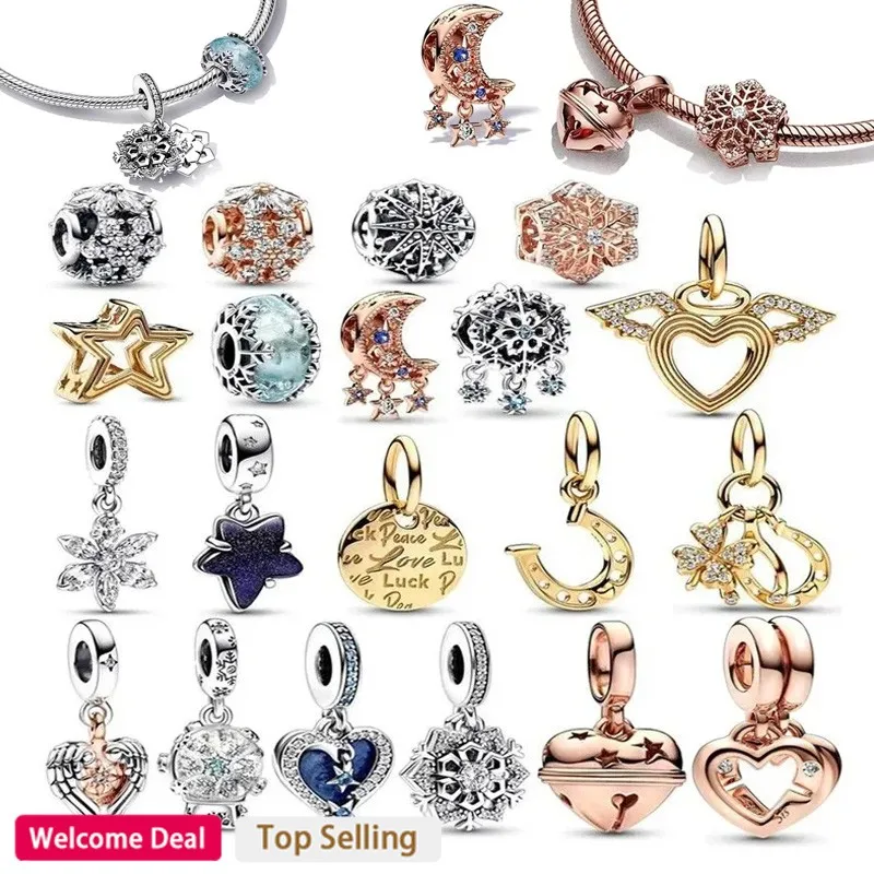 925 Sterling Silver Women's Galaxy Star Crescent Beaded Heart String Fit Original Women's Bracelet DIY Women's Gift Jewelry Gift
