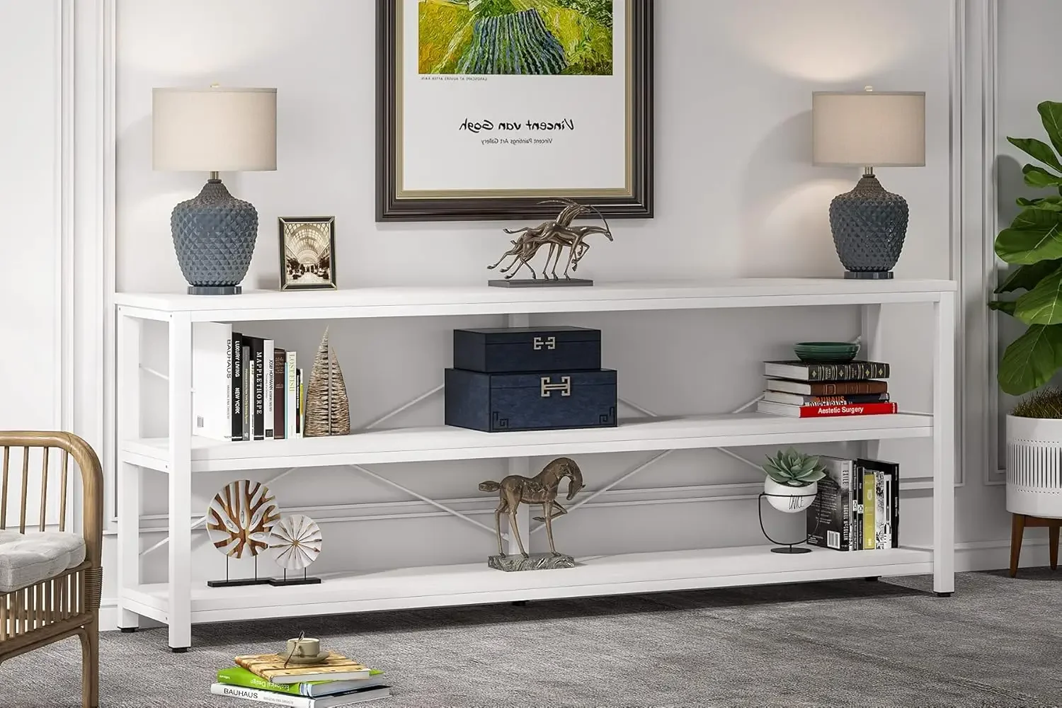 Description Picture 2 of item71" Sofa Tables,Extra Long Couch Table, Narrow Long Console Table, Entryway Table,Sofa Table with 3 Tiers Storage Shelves