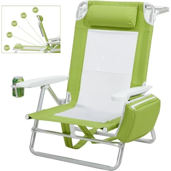 Reclining Beach Chair Backpack 5-Position Lay Flat Lounge Chair for Adults Heavy Duty Portable Folding Lightweight with Cooler 1