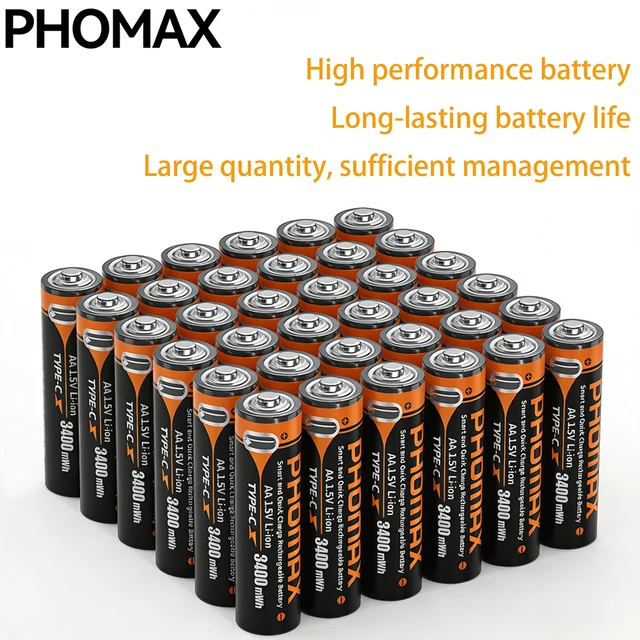 PHOMAX Li-ion AAA and AA Rechargeable Batteries USB Lithium-ion 3400mWh 1.5V AA Rechargeable Batteries&1150mWh 1.5V AAA Battery 1