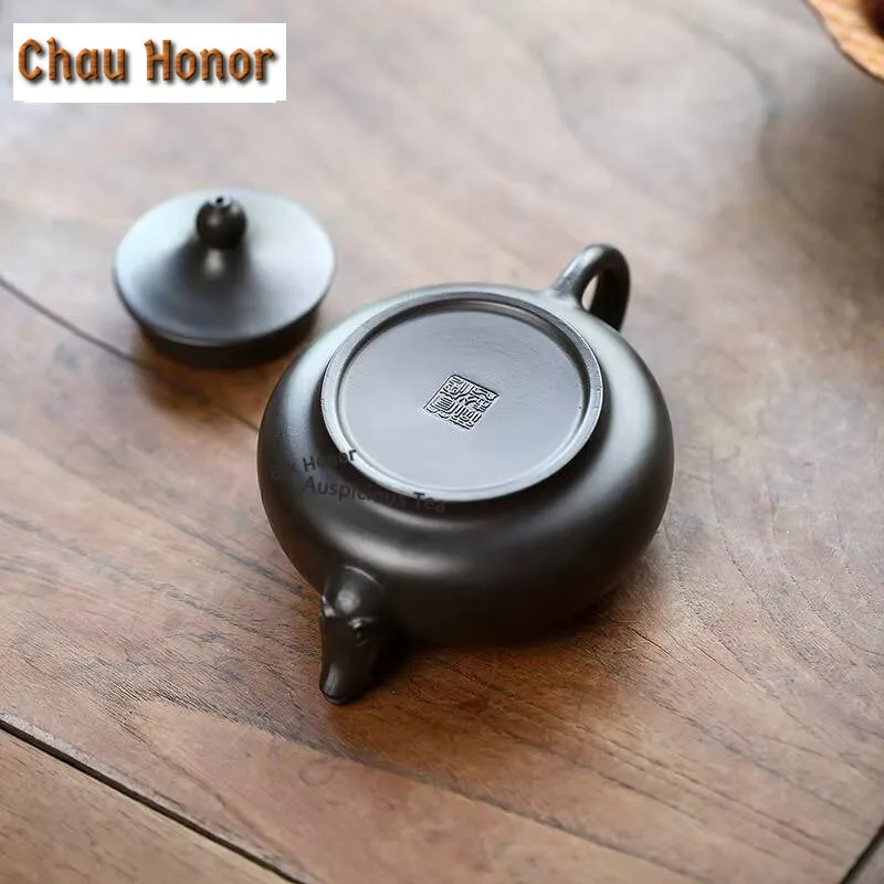 230ml Chinese Yixing Purple Clay Teapots Famous Artists Handmade Dragon Phoenix Pot Raw Ore Black Zhu Mud Kettle Zisha Tea Set
