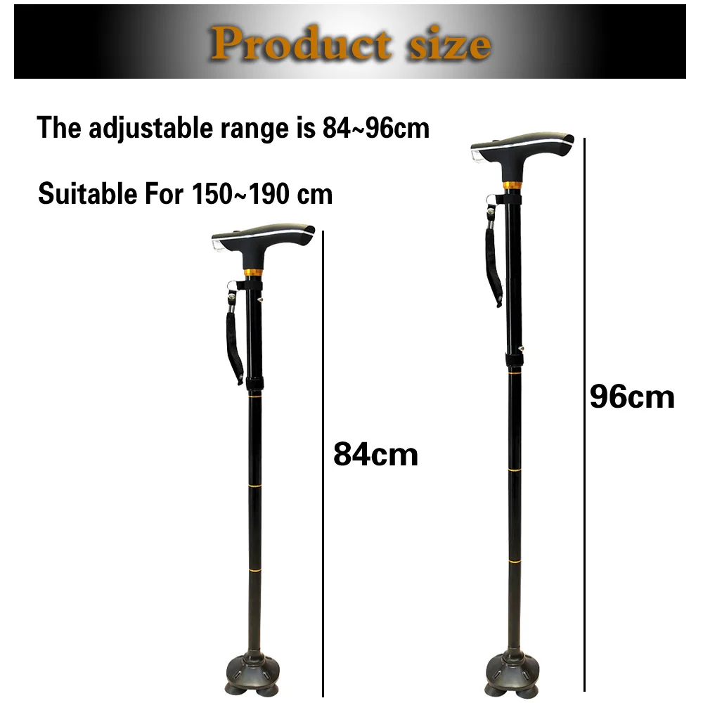 Folding Trekking Poles T-handle Hiking 5 Modes Adjustable Anti-Slip Poles Cane Old Man Crutches Stick Cane Crutch with LED Light 2