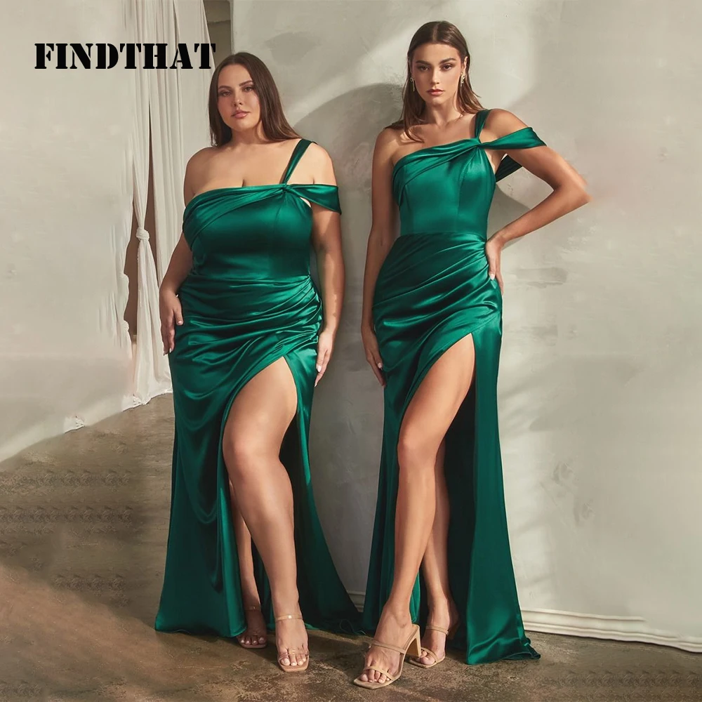 

Findthat One Shoulder Bridesmaid Dresses Hunter Green Mermaid Wedding Guest Dress Plus Size Ruched Silk Satin Prom Party Gowns