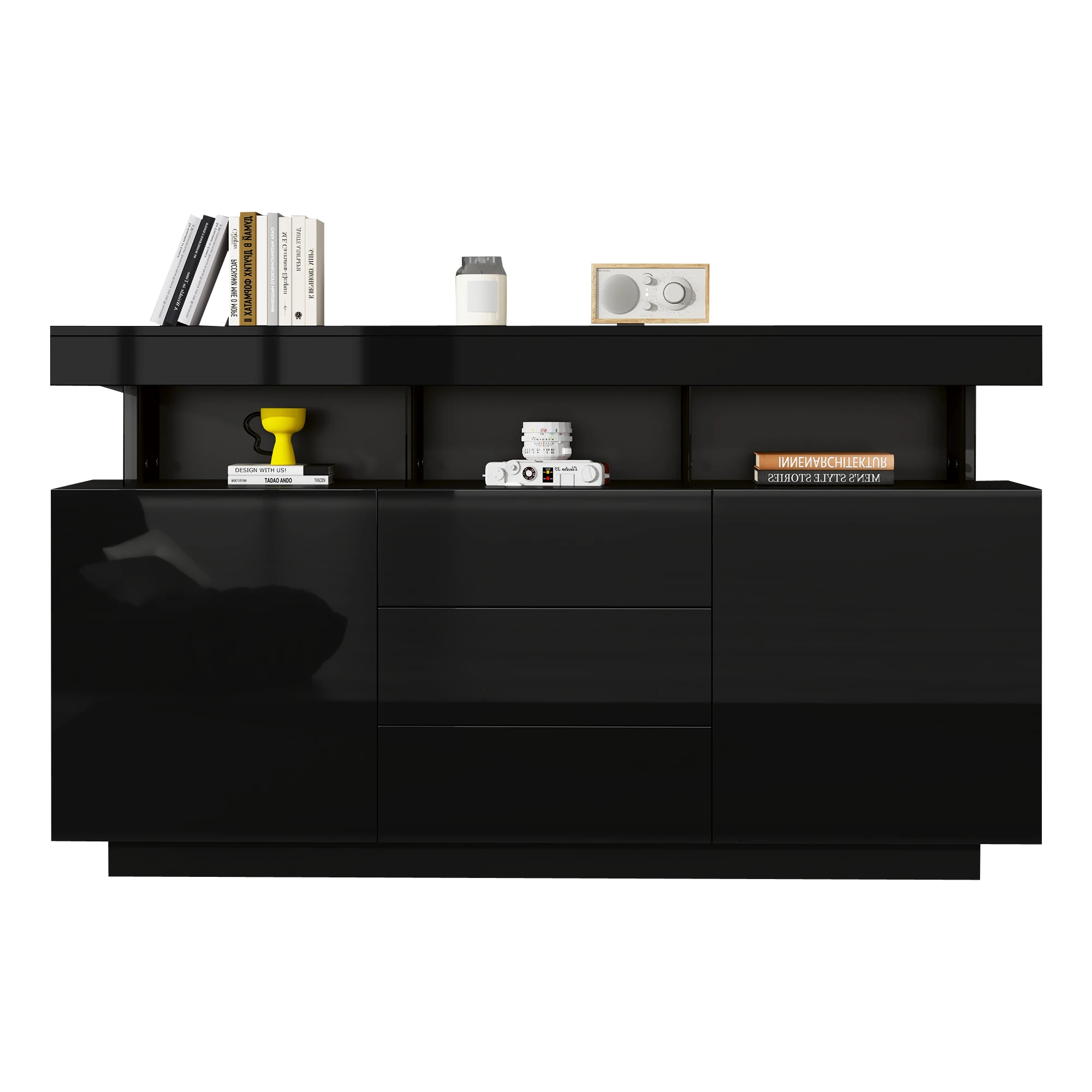 140 x 35 x 80 cm großes modernes Sideboard, Hochglanz-Sideboard, Kaffeebar, Acryl-Sideboard mit LED-Lichtleisten, geeignet für den Essbereich – Detail 26
