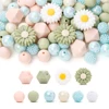70Pcs Silicone Baby Teething Bead Set Daisy Hexagonal Shape Beads Food Grade for Newborn Diy Pacifier Chain Necklace Accessories 1