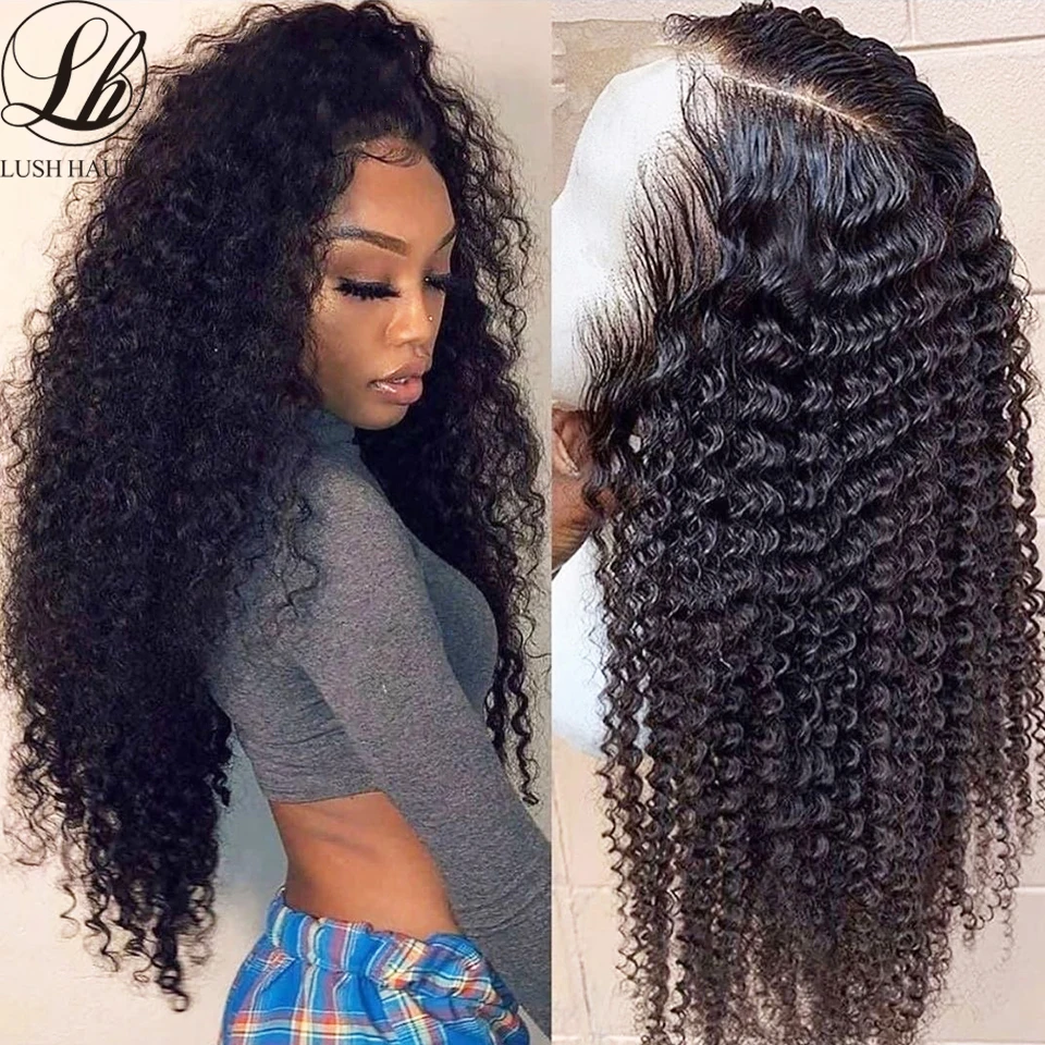13X4 Kinky Curly Lace Wigs Synthetic Wig 180% Density Natural Black Soft Long Glueless High Temperature With Baby Hair For Women