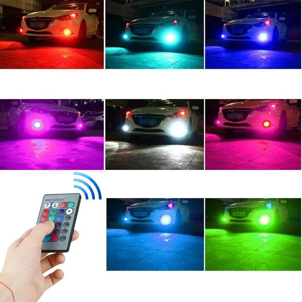 자동차 LED 안개등 전구, 색상 변경, 원격 제어 Aotu 헤드라이트 램프, 2X RGB, H8, H11, H7, H4, 5050, 27SMD 칩, 12V, 24V