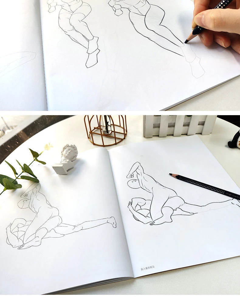 Menschlichen Körper Struktur Dynamische Skizzieren Linie Entwurf Kopie Zeichnung Papier Kopie Farbe Anime Charakter Skizzieren Malerei Tutorial Buch – Detail 30
