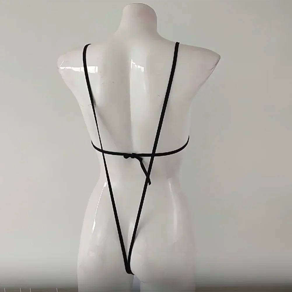 Sexy Lingerie Women Patent Leather Three-Point Deep V Bodysuit Backless G-string Crotchless Jumpsuit Erotic Temptation Nightwear