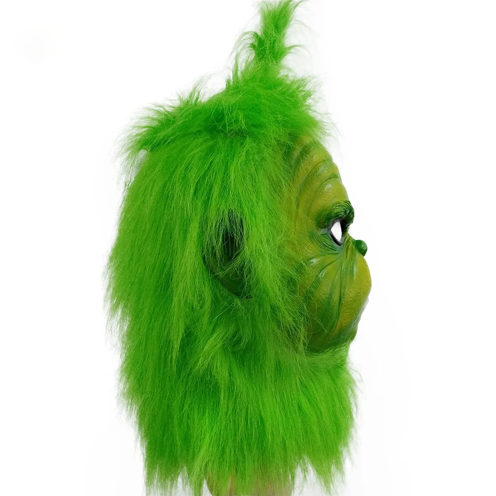 Cute How Christmas Green Haired Cosplay Mask Latex Halloween XMAS Full Head Latex Mask Cosplay Costume Props
