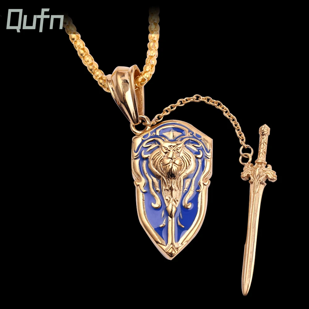 Classic Game World of Sword Detachable Shield Pendant Necklace Gold Color Enamel Neck Chain Jewelry Accessories