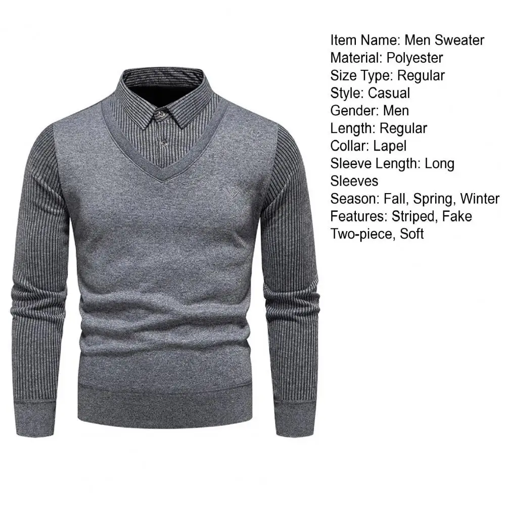 Description Picture 2 of itemOutfit Matching Sweater Men Sweater Stylish Men's Business Sweater Striped Lapel Pullover with Slim Fit Soft Mens Sweatshirts