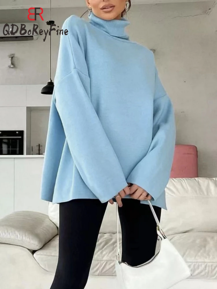 

Oversized Knitted Sweaters for Women 2023 Winter Autumn White Long Sleeve Elegant Knitwear Women's Turtleneck Ladies Sweater