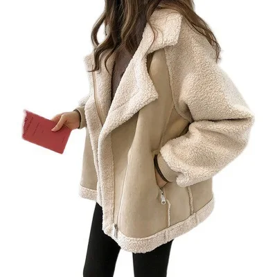 Woman's Jackets Coat autumn/winter Loose Lambs Wool Color Matching