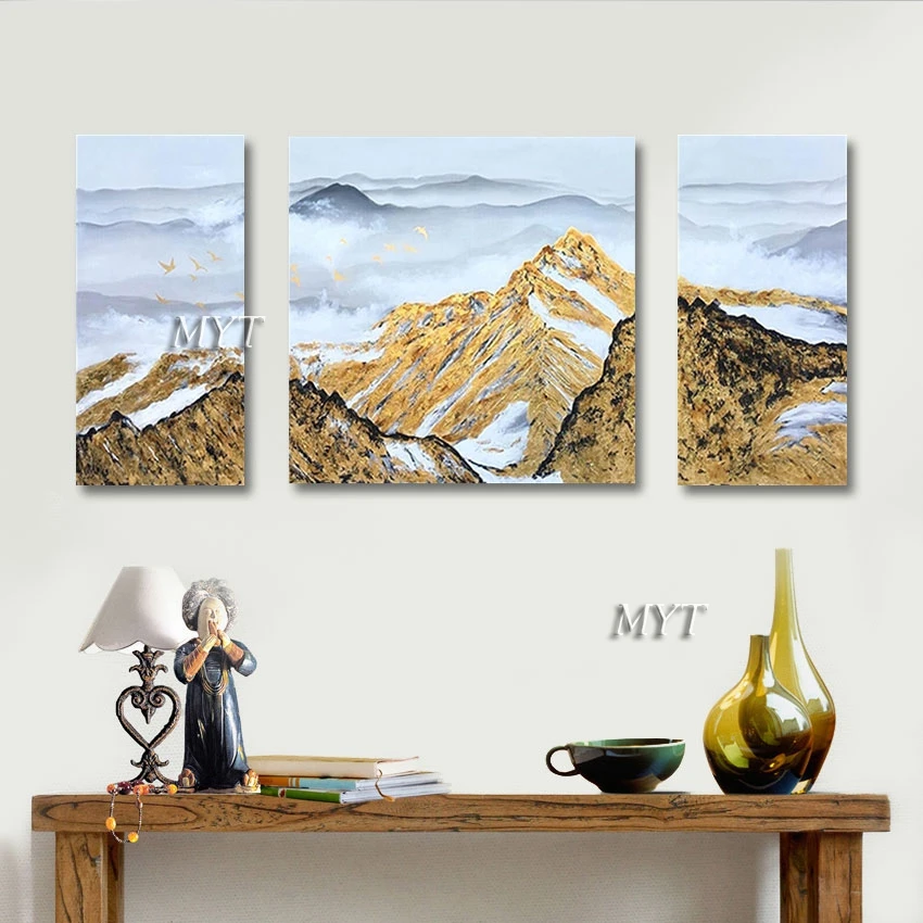 

Unframed Handmade 3PCS Abstract Beautiful Mountain Landscape Oil Paintings Art Canvas Wall Picture Hotel Bedroom Decorative