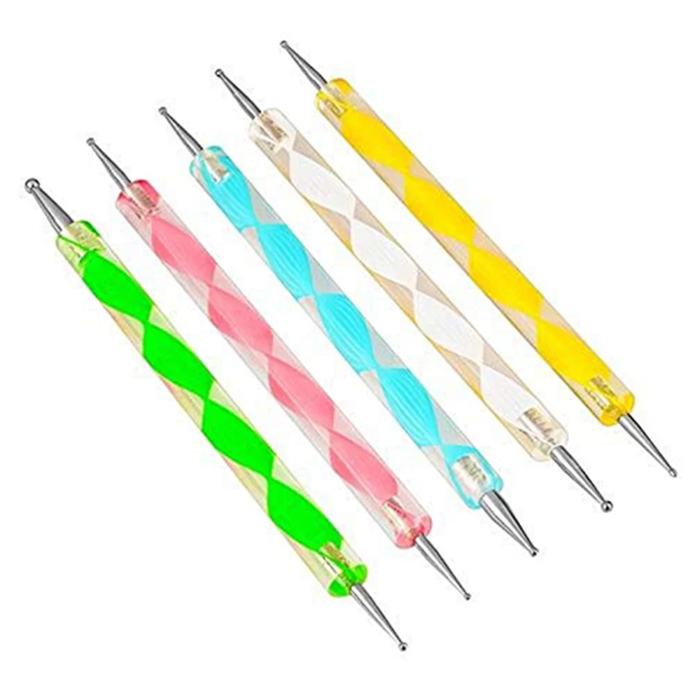 5Pcs/Set Dual-Ended Nail Art Dotting Pen Rhinestones Gems Picker Crystal Beads Handle Ball Head Drawing Painting Manicure Tools 6