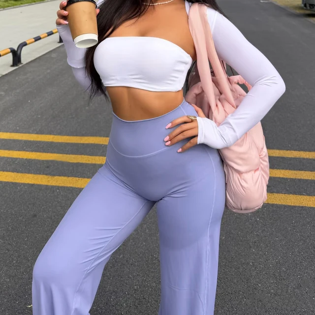 VEQKING Ultra Soft Yoga Pants Strait-leg Sports Bottoms Loose Fit Hip Lifting Gym Pilates Tigths Quick Dry Elastic Workout Pants