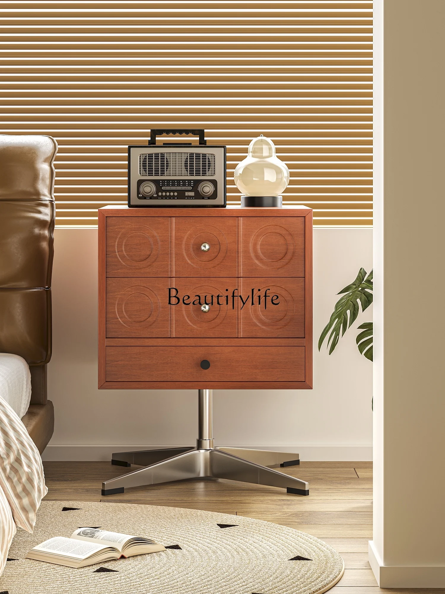 

Retro Solid Wood Side Cabinet Bedroom Building Blocks Bedside Table Sofa Record Projector Corner Cabinet